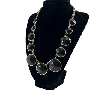 Gold Tone Necklace Black Bubble Faceted Graduated Beads 19-22"